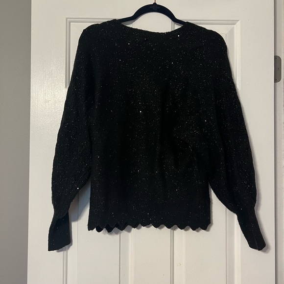 Elle small sparkle sequin glitter black sweater scallop long sleeve balloon - Picture 4 of 9